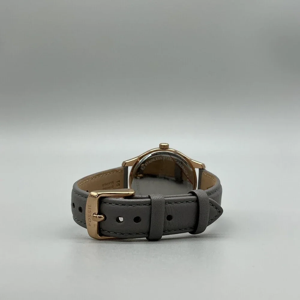 Fossil BQ3764 Womens Watch 35mm Brown Dial Gray Leather Rose Gold Multifunction
